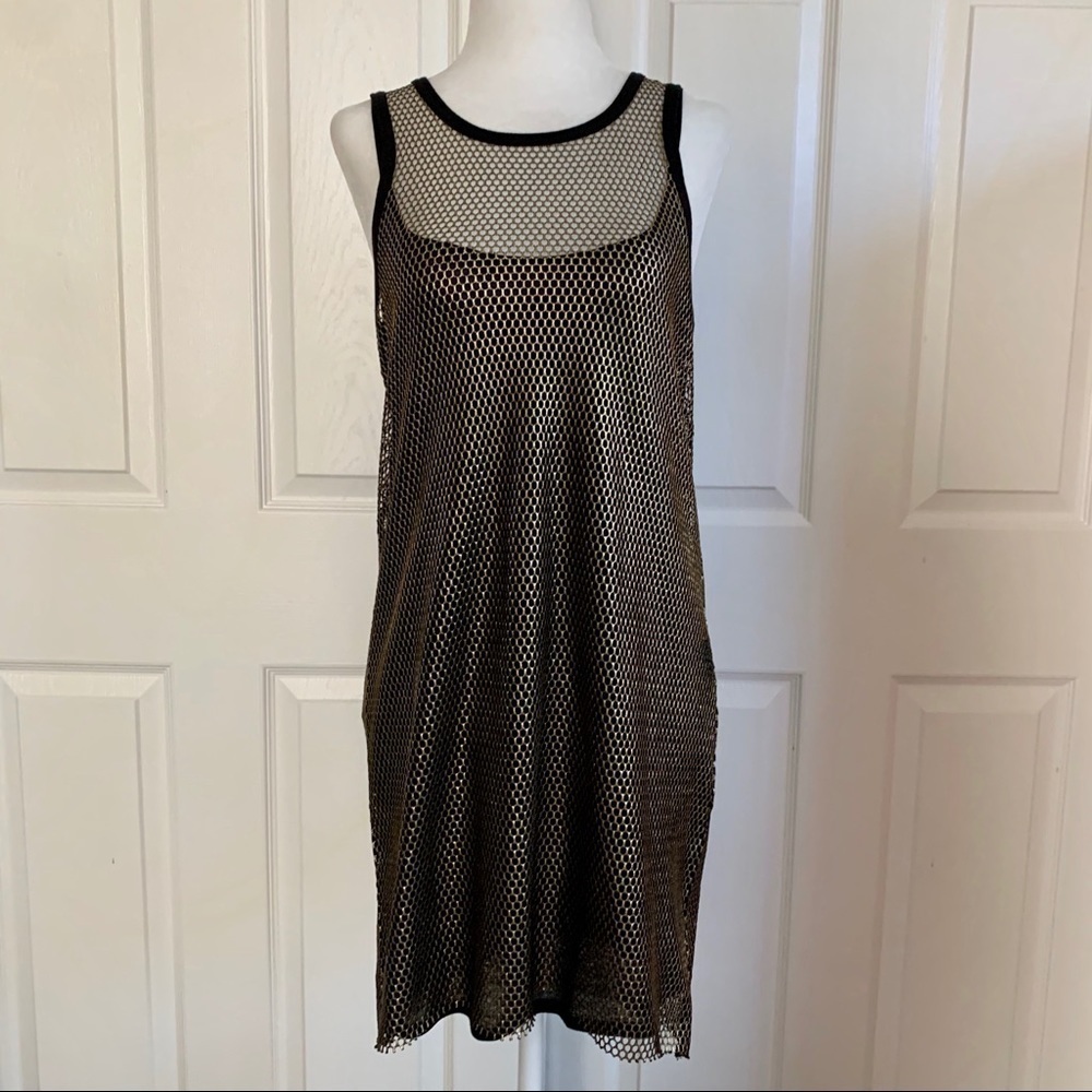 American Retro Gold and Black Mesh Mini Dress